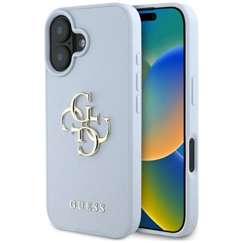 Obal Guess Grained Big 4G Logo Small Classic Logo pre iPhone 16 - modrý