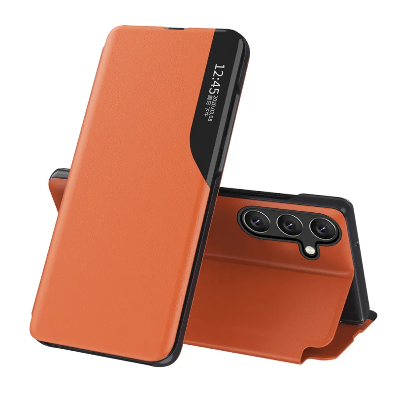 Elegantné puzdro Eco Leather View Case s chlopňou a funkciou stojana pre Samsung Galaxy A26 - oranžové