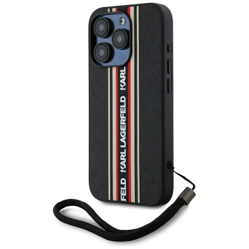 Puzdro Karl Lagerfeld Saffiano Athleisure Stripes Cord na iPhone 15 Pro Max – červené