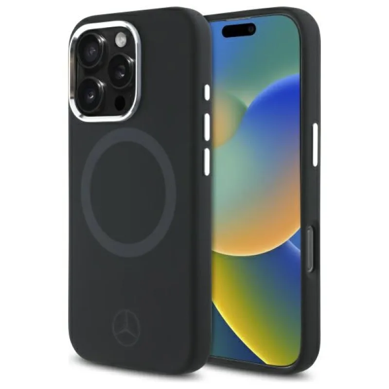 Mercedes Silicone Tonal Logo MagSafe iPhone 16 Pro Case – Black