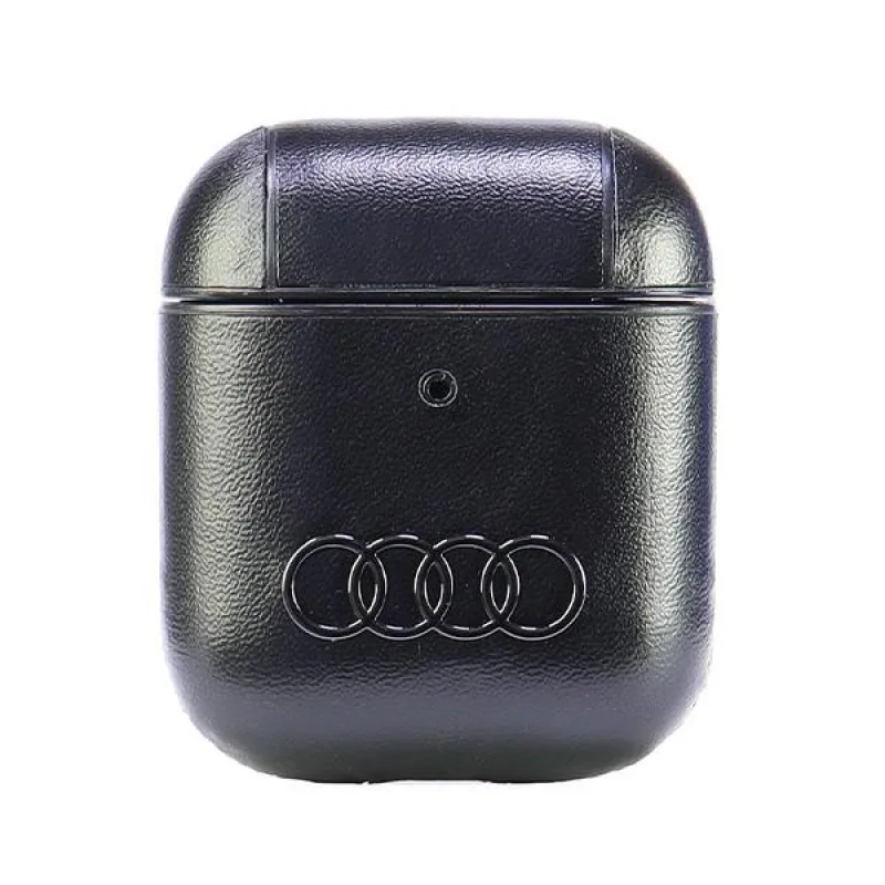Kožené puzdro Audi s veľkým logom pre AirPods 1 / 2 - čierne