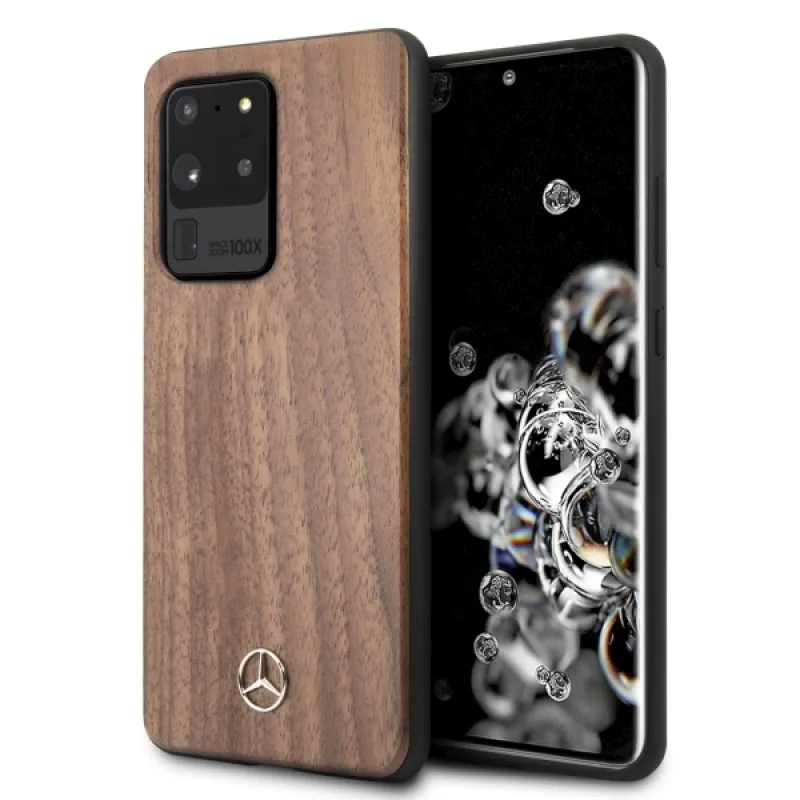 Puzdro Mercedes Wood Line Walnut pre Samsung Galaxy S20 Ultra - hnedé