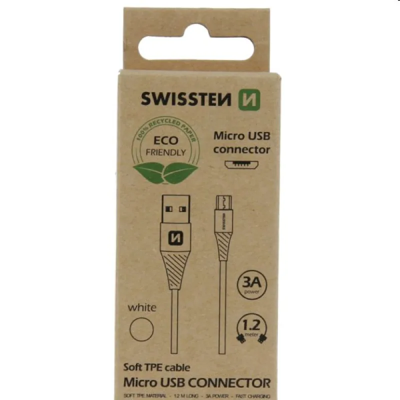 Swissten Data Cable Textile USB / Micro USB 1.2 m, white 71504300ECO