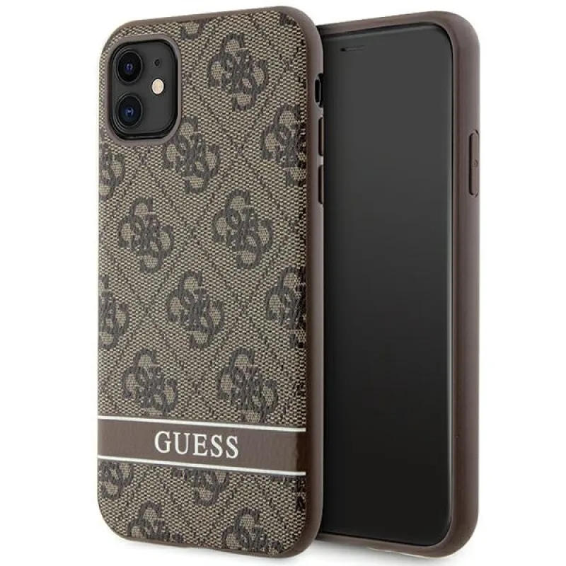 Guess GUHCN61P4SNW iPhone 11 / Xr hnedo/hnedé pevné puzdro 4G Stripe