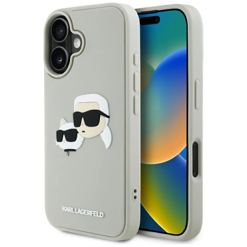 Puzdro Karl Lagerfeld HC 3D Gumové dvojité hlavy iPhone 16 – béžové