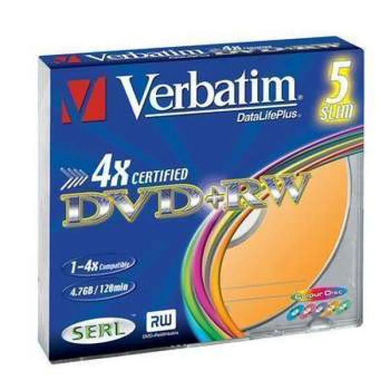 VERBATIM DVD+RW(5-Pack)Slim/ Colour/ / 4x/ DLP/ 4.7GB 43297