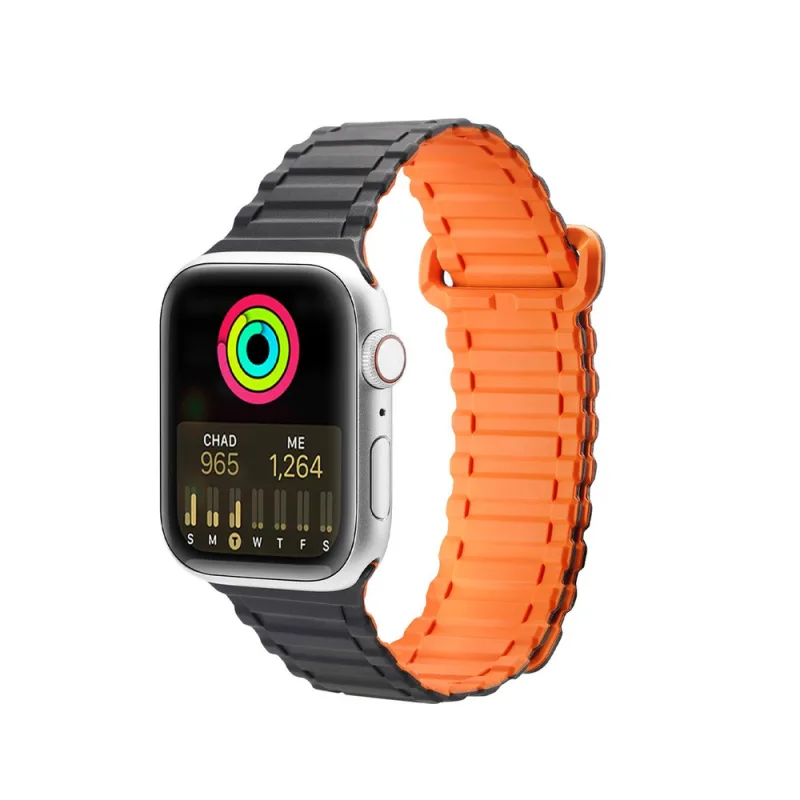 Remienok Dux Ducis (verzia Armor) Remienok Apple Watch SE, 9, 8, 7, 6, 5, 4, 3, 2, 1 (41, 40, 38 mm) silikónový magnetický náramok čierny/oranžový