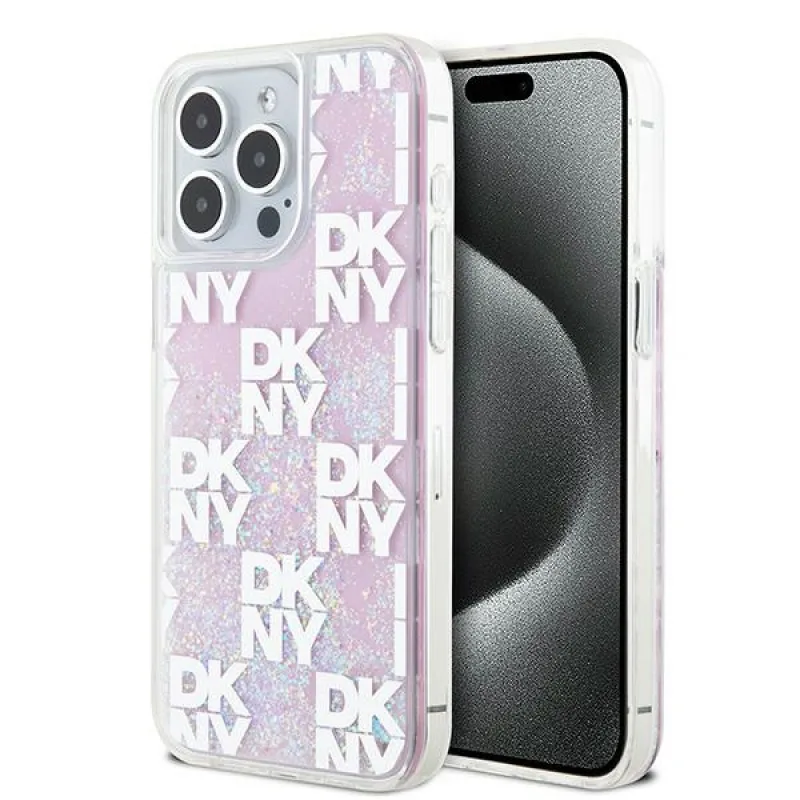 Puzdro DKNY Liquid Glitter Multilogo pre iPhone 15 Pro Max - ružové
