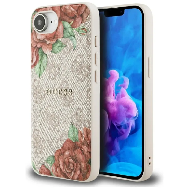 Guess 4G Flowers Print Puzdro na iPhone 16e MagSafe – ružové
