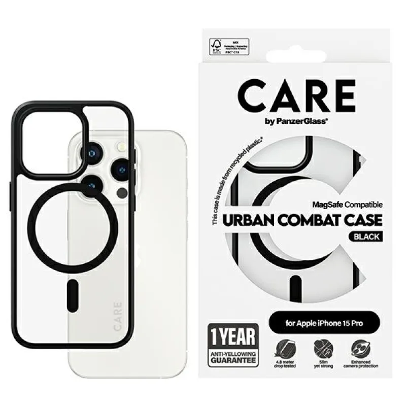 CARE by PanzerGlass Urban Combat Case MagSafe pre iPhone 15 Pro - čierne