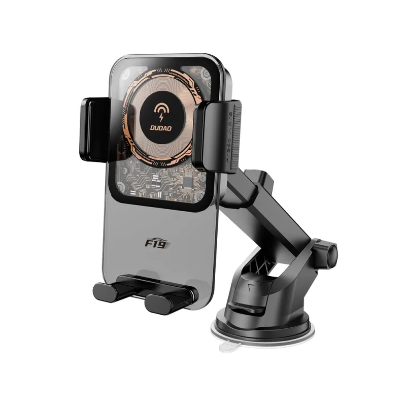 Držiak do auta Dudao F19 s kliešťami s 15W indukčnou nabíjačkou - čierny