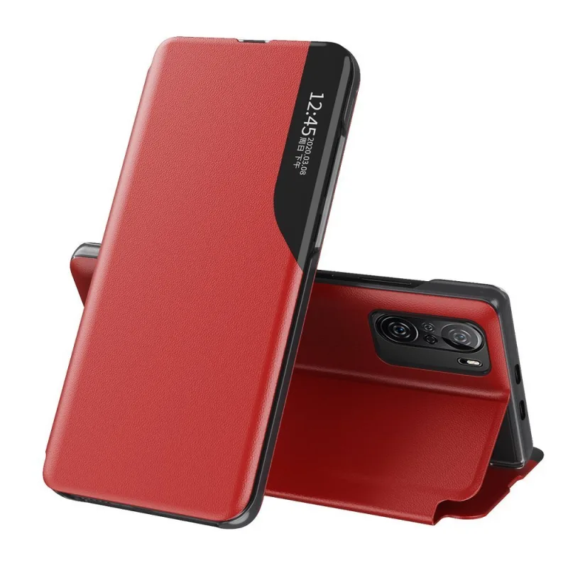 Ekologické kožené puzdro Elegantné flipové puzdro s funkciou stojana Xiaomi Redmi K40 Pro + / K40 Pro / K40 / Poco F3 Red