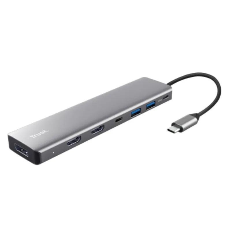TRUST Dokovací stanice DALYX 7v1, 1xDP, 2xHDMI, 2xUSB-C, 2xUSB, šedá…