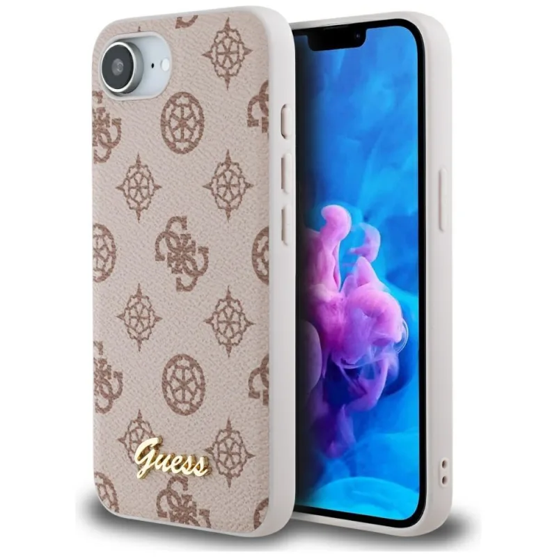 Puzdro Guess Peony Script Logo MagSafe iPhone 16e – hnedé