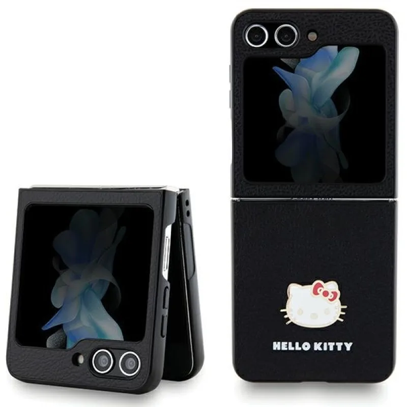 Puzdro Hello Kitty Metal Logo Kitty Head pre Samsung Galaxy Z Flip 5 - čierne