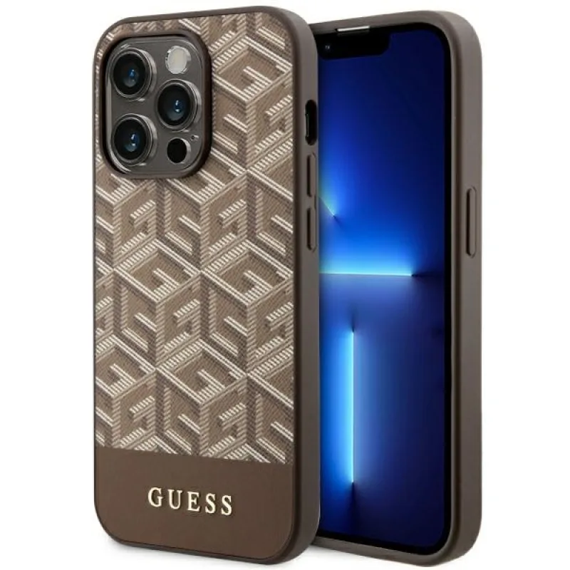 Guess GUHMP14XHGCFSEW iPhone 14 Pro Max 6,7" hnedo-hnedé pevné puzdro GCube Stripes MagSafe