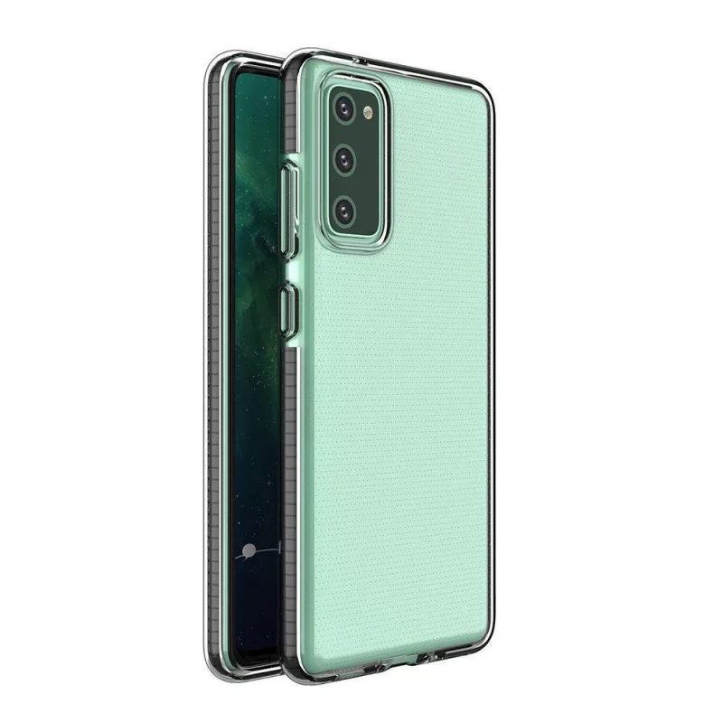 Spring Case číry TPU gélový ochranný kryt s farebným rámom pre Samsung Galaxy A72 4G čierny