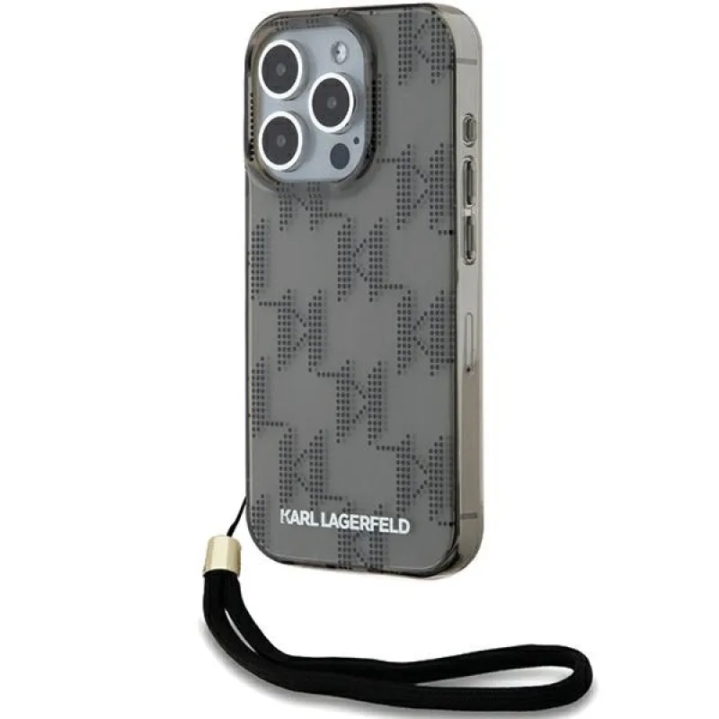 Obal Karl Lagerfeld IML Mono KL Pattern & Cord pre iPhone 15 Pro - čierny