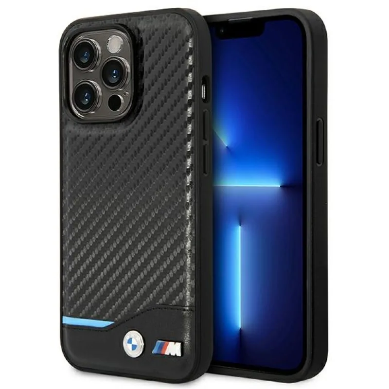 Puzdro BMW BMHCP14L22NBCK iPhone 14 Pro 6.1 "čierne / čierne Leather Carbon