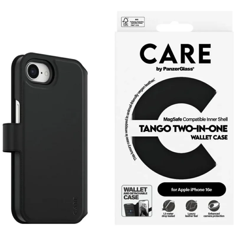 Peňaženka CARE by PanzerGlass Feature Tango 2v1 pre iPhone 16e – čierna