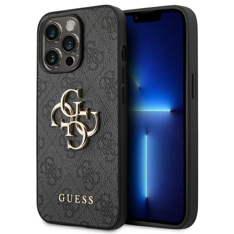 Guess 4G obal s veľkým kovovým logom pre iPhone 14 Pro – šedý