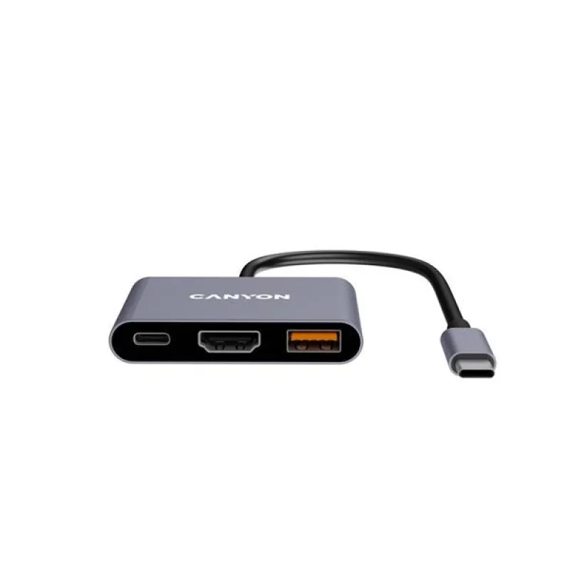 Canyon DS-4, USB-C HUB, 3 porty. 1xUSB-C, 1xUSB 3.2, 1xHDMI, 4K display…