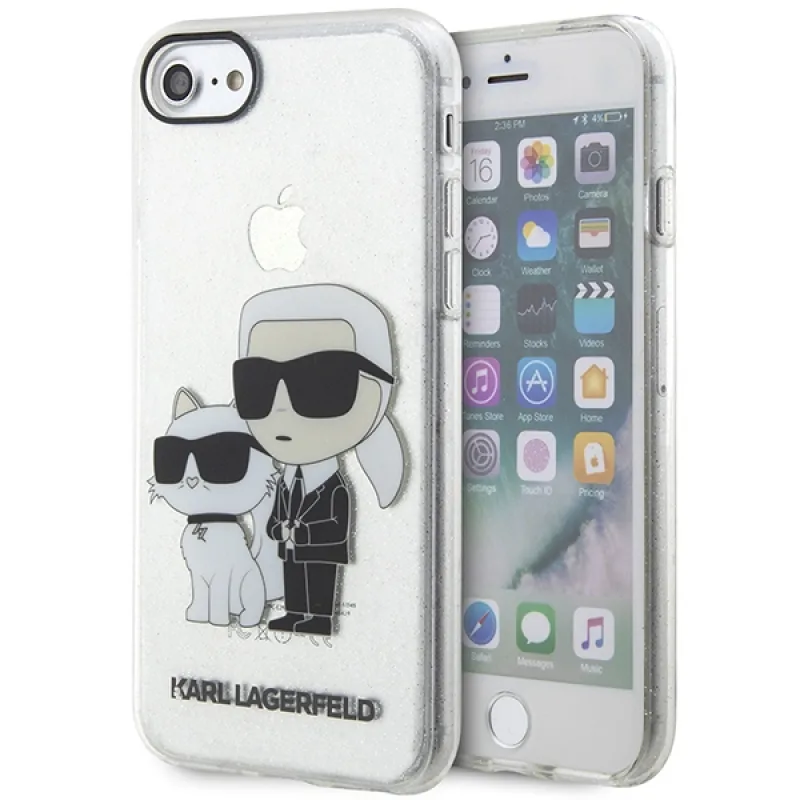 Karl Lagerfeld KLHCI8HNKCTGT iPhone 7/8/ SE 2020 / SE 2022 priehľadné pevné puzdro Gliter Karl&Choupette