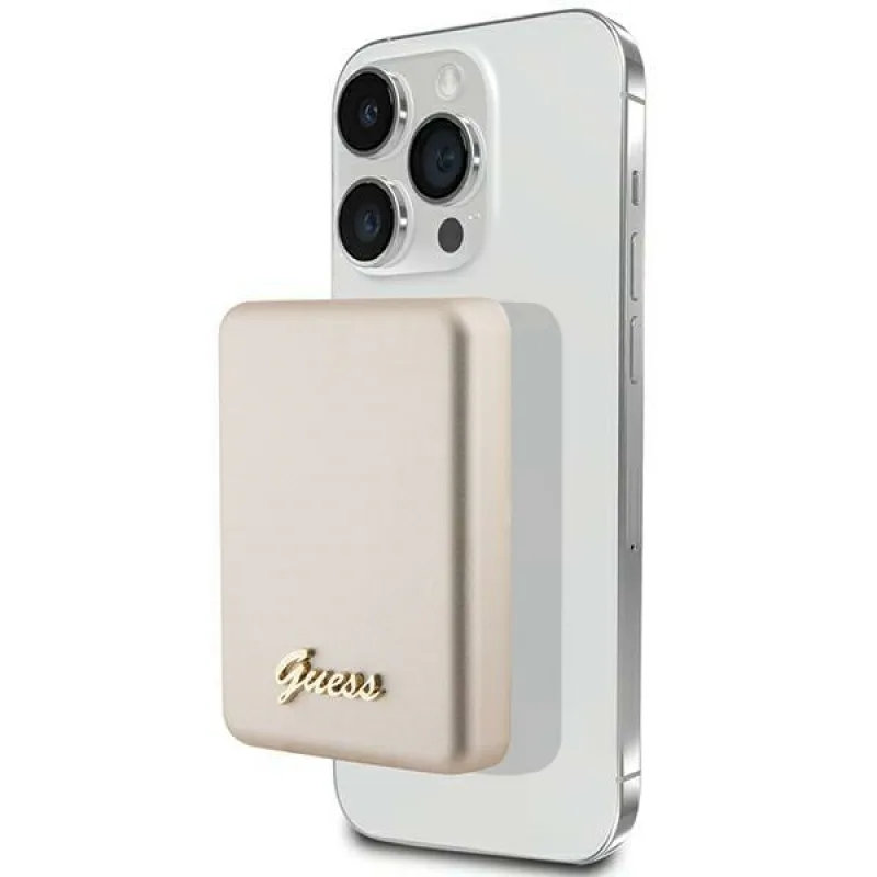 Indukčná power banka Guess MagSafe Metal Script Logo 15W 5000mAh - zlatá