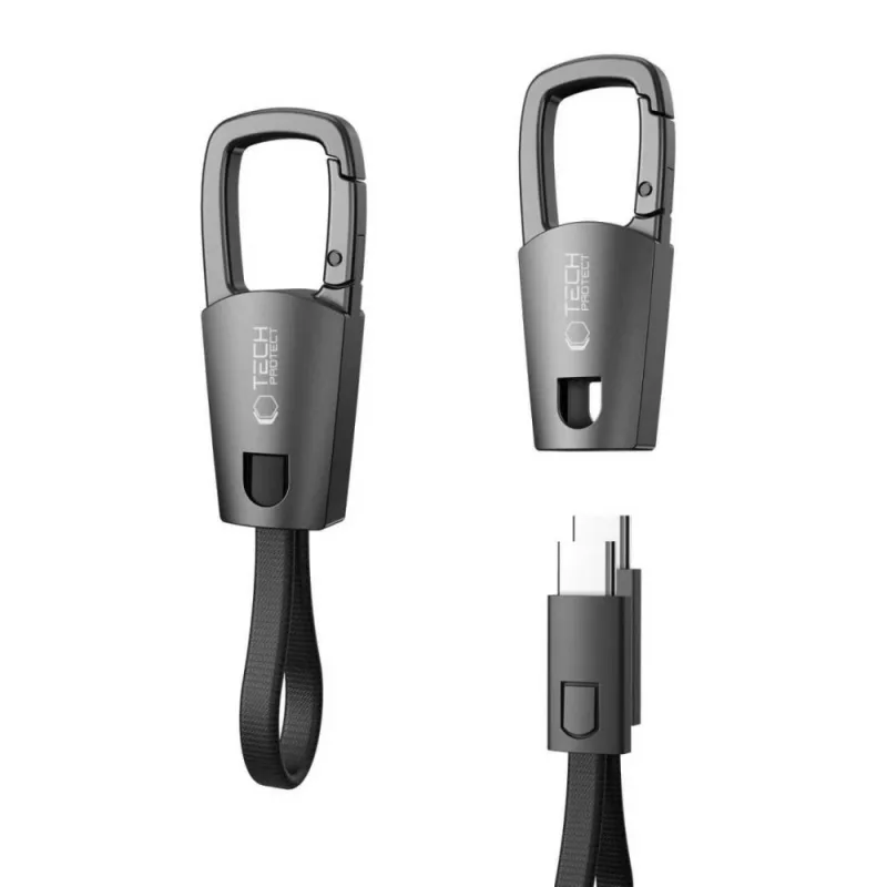 Kábel Tech-Protect Ultraboost DNA s kľúčenkou USB-C PD 60W / 3A – sivý