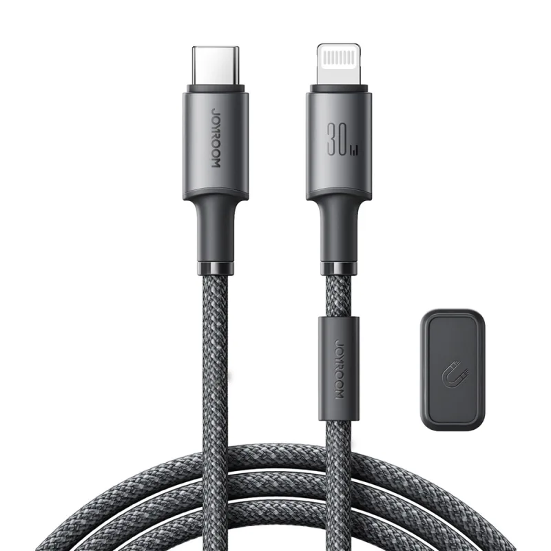 Joyroom S-A50 Unlimited Series 60 W USB-C – Lightning kábel s magnetickým organizérom 1,2 m – sivý
