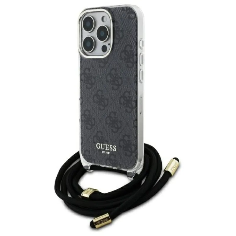 Puzdro Guess Crossbody Cord 4G Print Case pre iPhone 16 Pro Max – čierne
