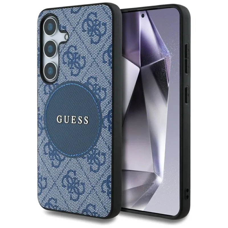 Puzdro Guess 4G Round Patch Classic Logo MagSafe pre Samsung Galaxy S25 Plus modré