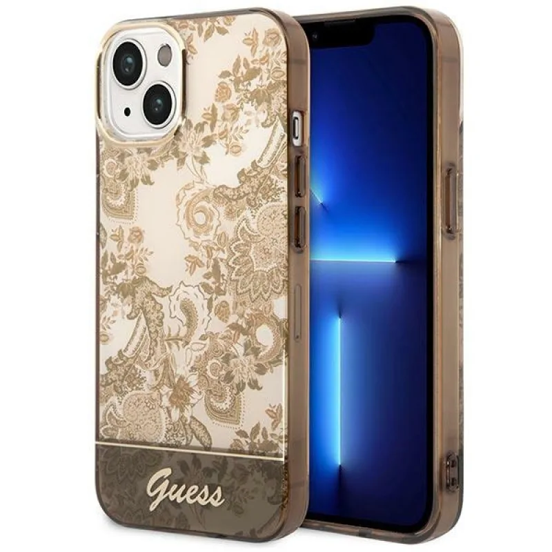 Guess GUHCP14MHGPLHC iPhone 14 Plus 6,7" okrové pevné puzdro Porcelain Collection