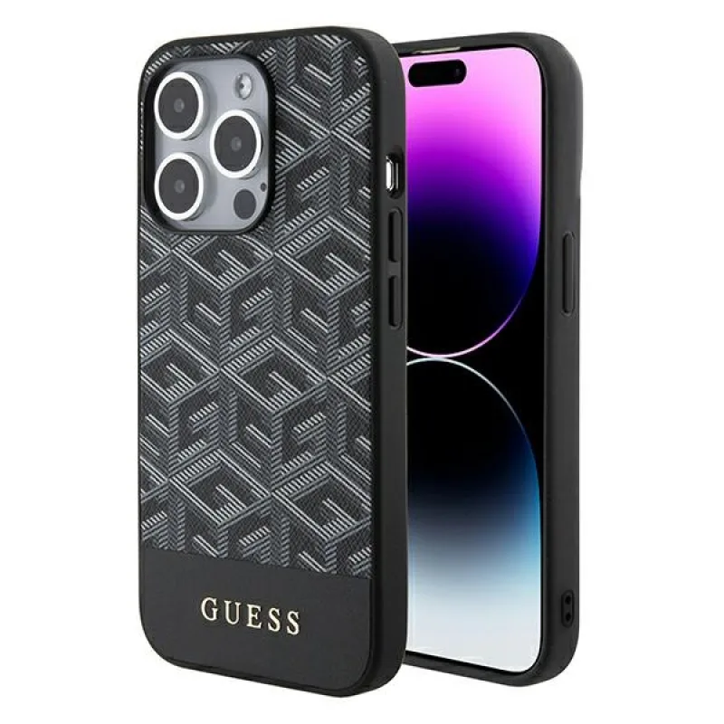 Puzdro Guess GCube Stripes MagSafe pre iPhone 15 Pro Max - čierne