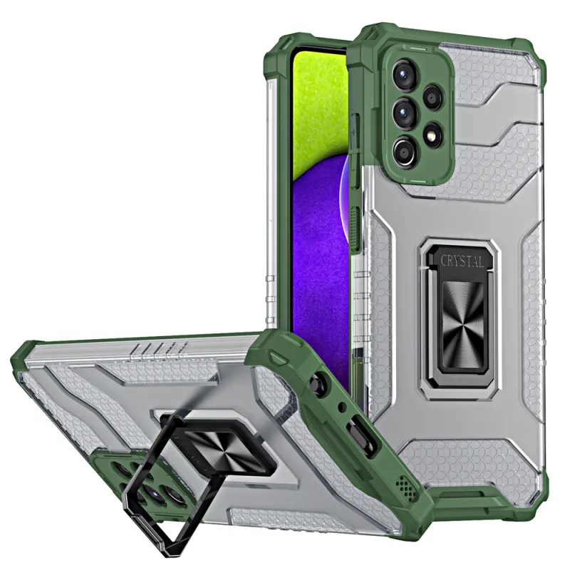 Crystal Ring Case Kickstand Tough Rugged Cover pre Samsung Galaxy A72 4G zelený