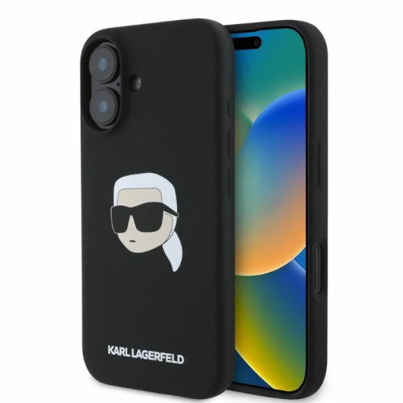 Karl Lagerfeld silikónové puzdro Karl Head Print MagSafe na iPhone 16 – čierne