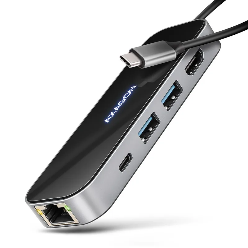 AXAGON HMC-6GLN, USB 5Gbps hub, 2x USB-A, USB-C, HDMI 4k/60Hz, RJ-45 GLAN, PD 100W, kábel USB-C 20cm