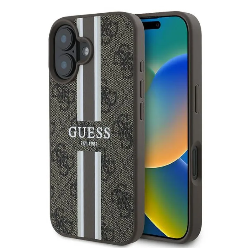 Puzdro Guess 4G Printed Stripes MagSafe iPhone 16 Plus – hnedé
