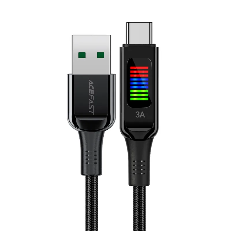 Acefast C7-04 USB-A USB-C 60W 1,2m kábel s displejom - čierny