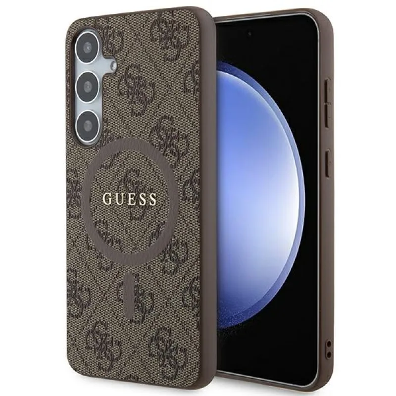 Guess 4G Collection Leather Metal Logo MagSafe puzdro pre Samsung Galaxy S24+ - hnedé