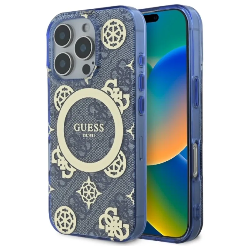 Guess GUHMP16XH4PYEEB iPhone 16 Pro Max 6,9" modro/modré pevné puzdro IML Peony na 4G pozadí MagSafe