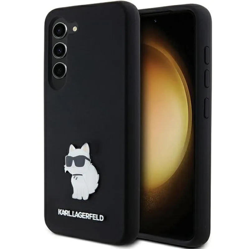 Karl Lagerfeld silikónové puzdro Choupette Metal Pin pre Samsung Galaxy S24 - čierne