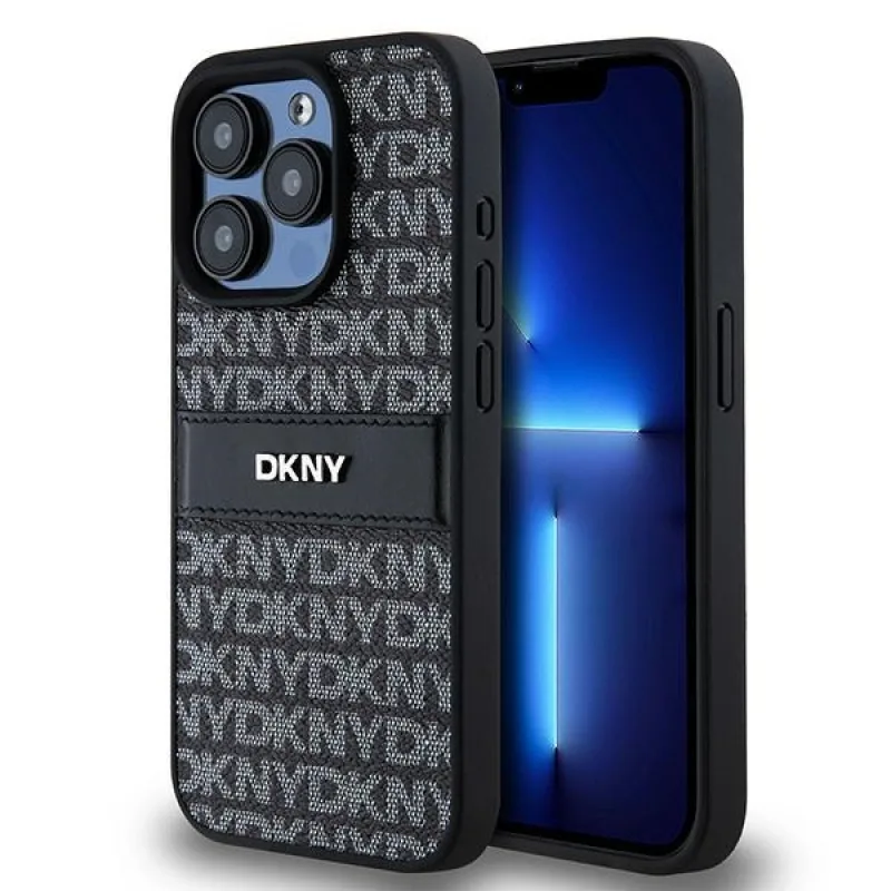 Púzdro DKNY Leather Mono Stripe & Metal Logo pre iPhone 15 Pro Max - čierne
