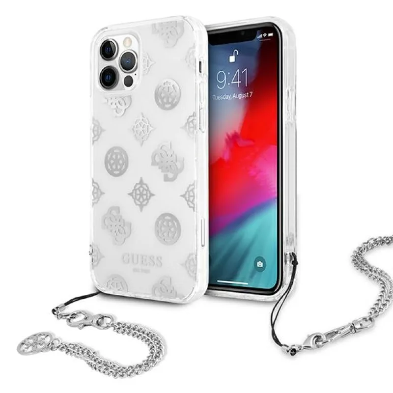 Guess GUHCP12LKSPESI iPhone 12 Pro Max 6,7" strieborno-strieborné pevné puzdro Peony Chain Collection