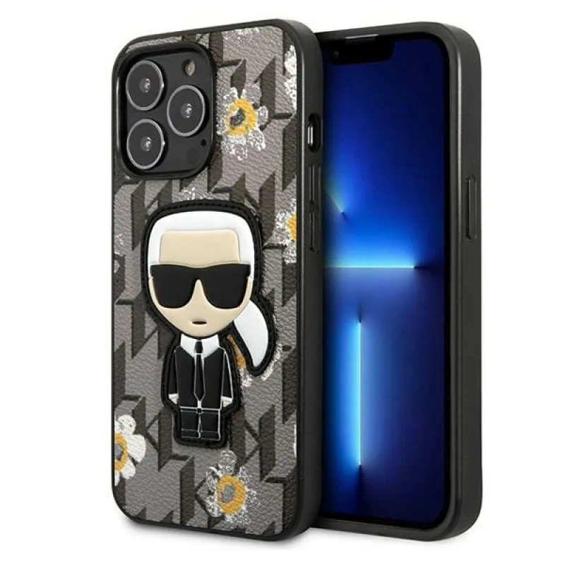 Kryt Karl Lagerfeld Flower Ikonik Karl pre iPhone 13 Pro / iPhone 13 - šedý