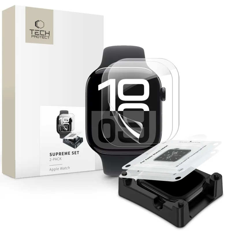 Sada Tech-Protect Supreme Hydrogel Film Set 2-balenie pre Apple Watch 10 42 mm - priehľadné