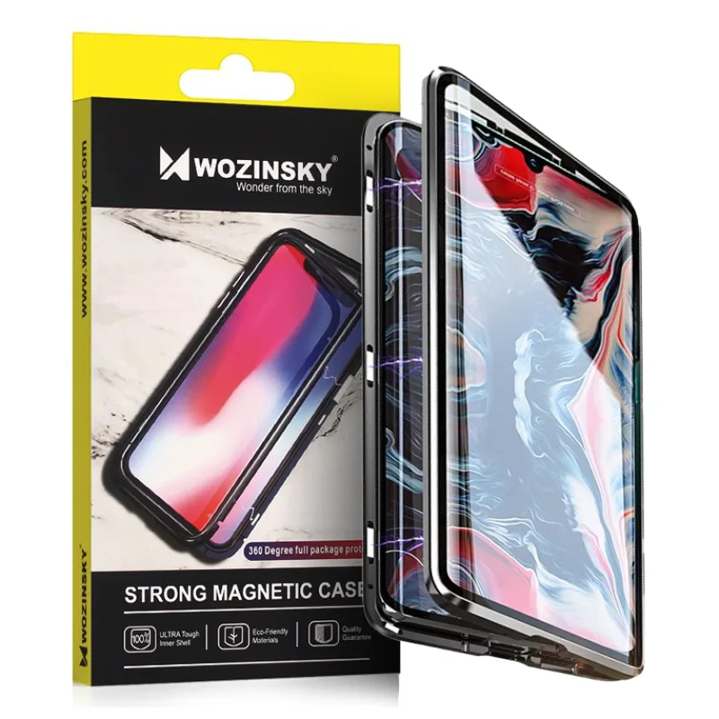 Wozinsky Full Magnetic Case Celotelový predný a zadný kryt so zabudovaným sklom pre Vivo X60 čierny-priehľadný