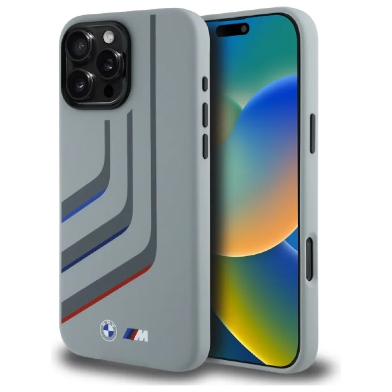 BMW Silicone Turning Lines MagSafe Case pre iPhone 16 Pro Max – sivý