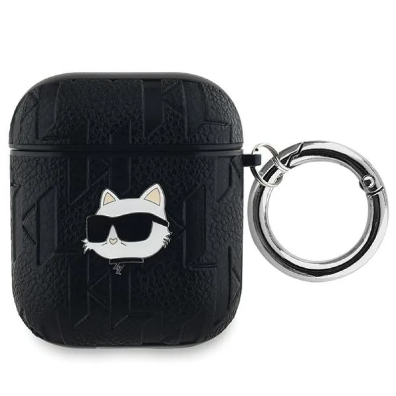 Puzdro Karl Lagerfeld Monogram Choupette Head pre AirPods 1 / 2 - čierne