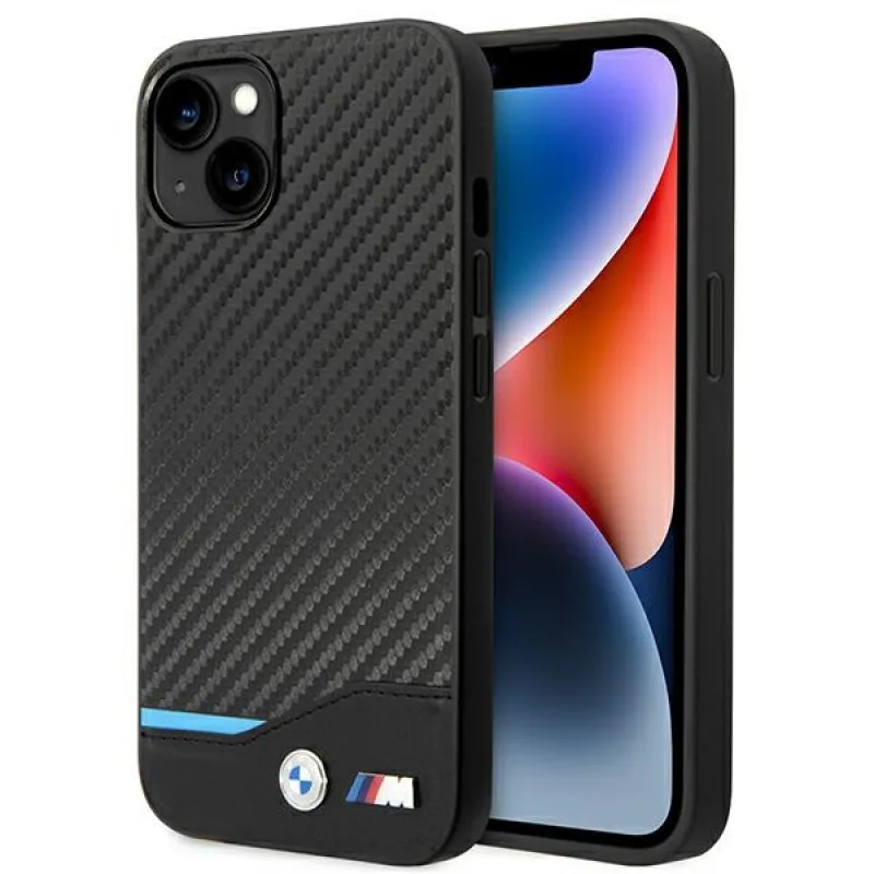 Puzdro BMW BMHCP14S22NBCK iPhone 14 6.1 "čierne / čierne Leather Carbon